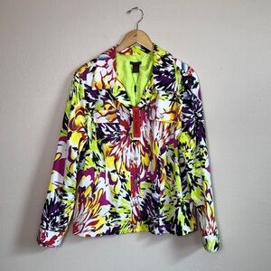 SARA ISABELLA Women XL Colorful Stretch Cotton Button Up‎ Shirt Jacket Artsy NEW